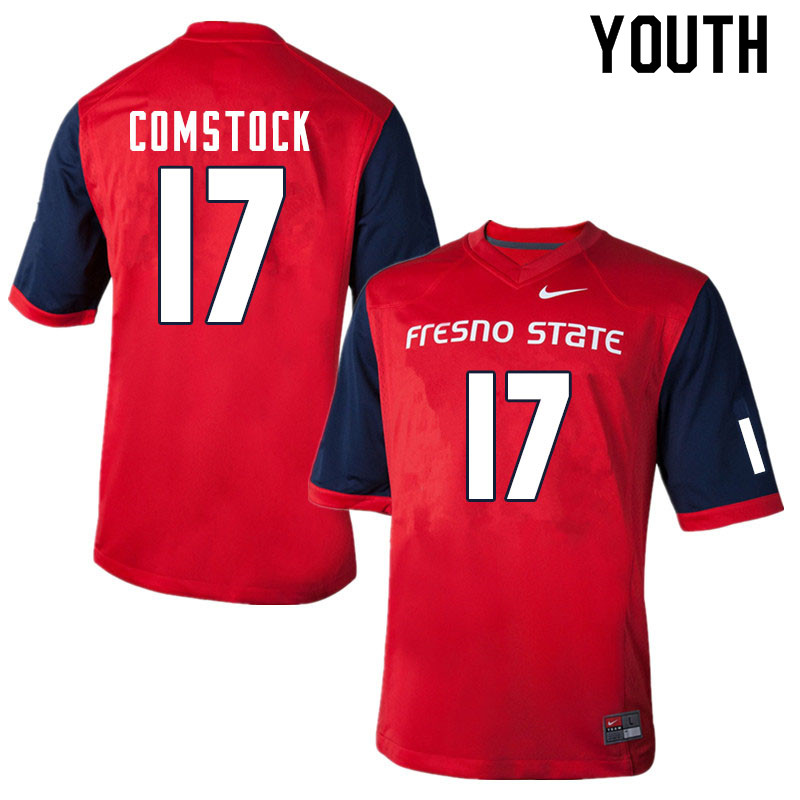 Youth #17 Steven Comstock Fresno State Bulldogs College Football Jerseys Sale-Red - Click Image to Close